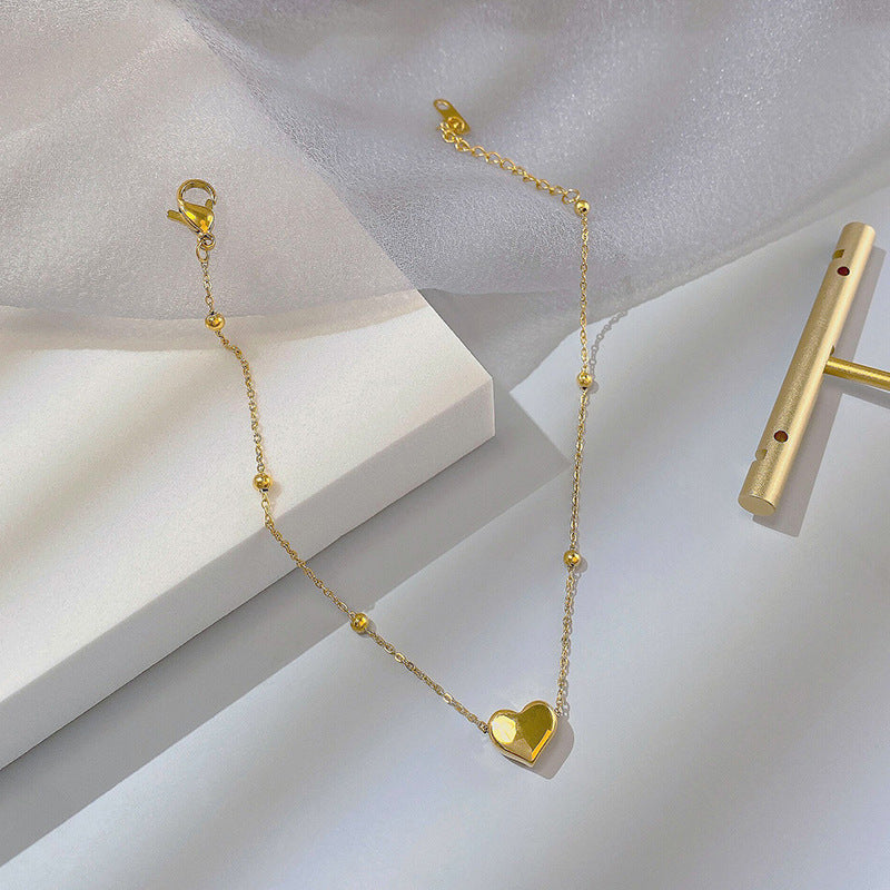 Women's Titanium Steel Round-Bead Love Anklet