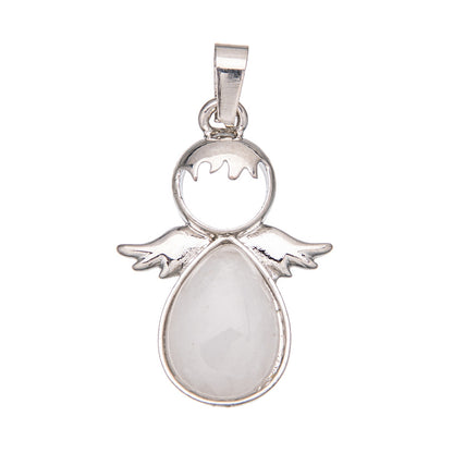Pingente de cristal oval com asas de anjo de cristal gota d'água 