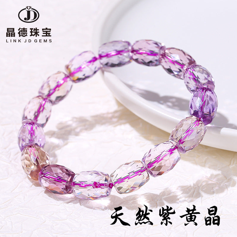 7A Natural Purple and Yellow Crystal Cut Bucket Bead Bracelet
