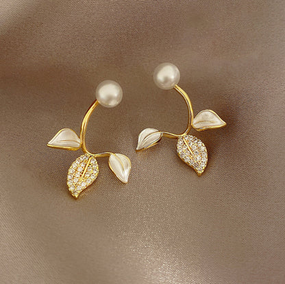 Pendientes de hojas de perla para mujer 