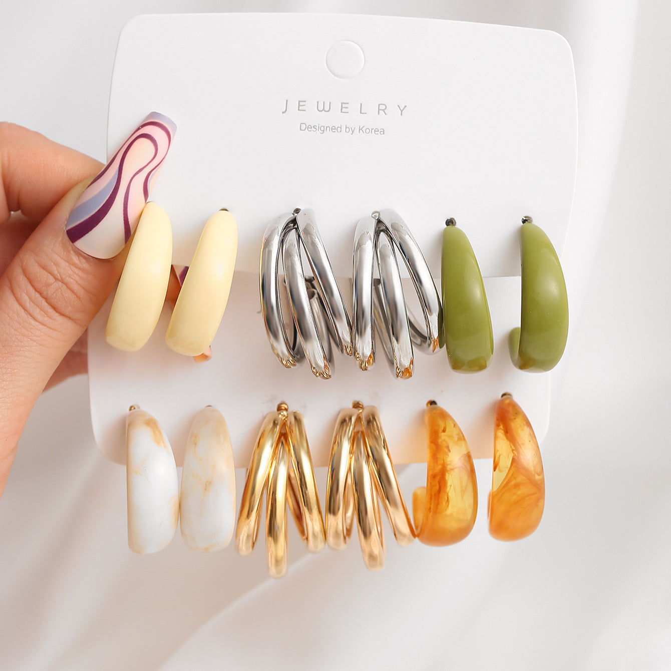 Metal Twist & Geometric Earring Set