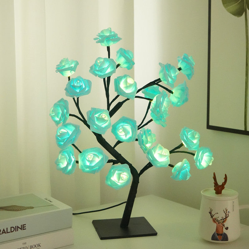 Luz nocturna de decoración de lámpara de árbol de rosas de simulación LED con interruptor USB 