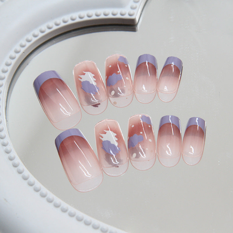 Spring French Gradient Polka Dot Medium T Ballerina Nails