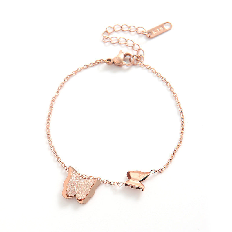 Frosted butterfly titanium steel anklet