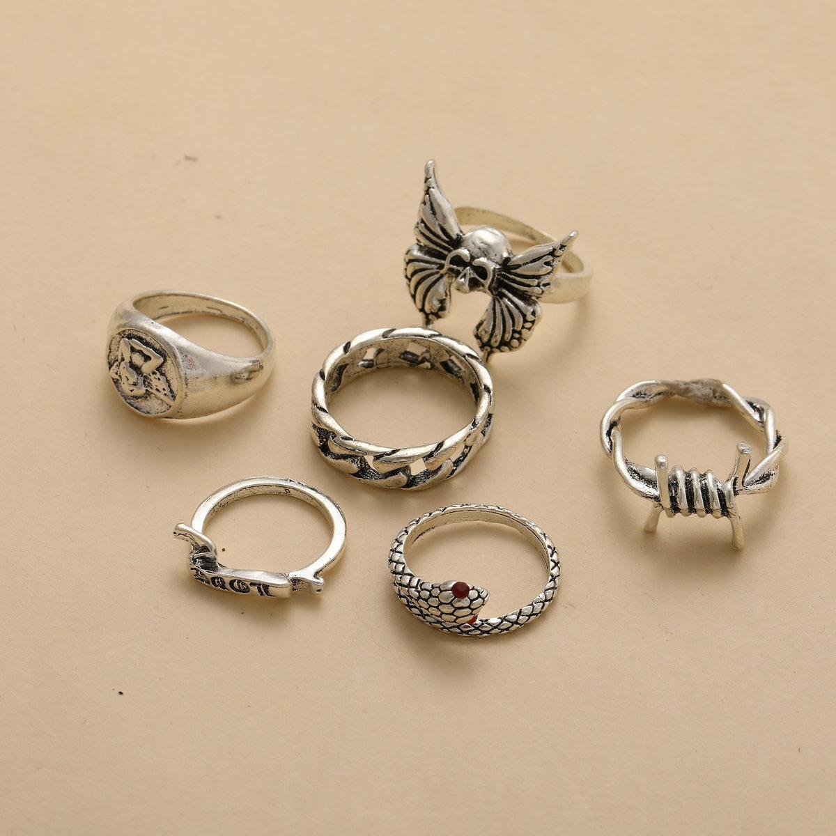 Retro Skull Ring Set (6-piece)