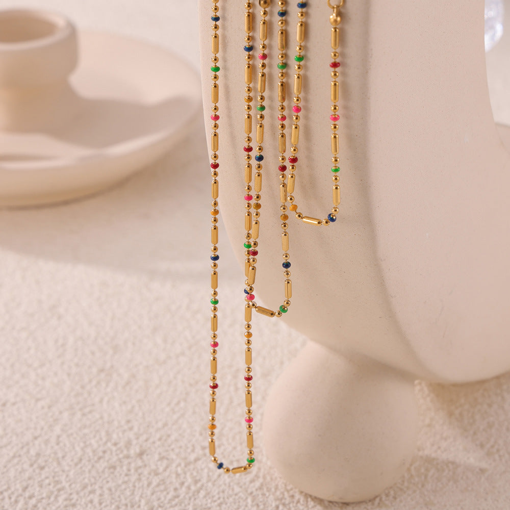 Korean Titanium Steel Rice-Bead Chain Bracelet with Drip-Oil Finish