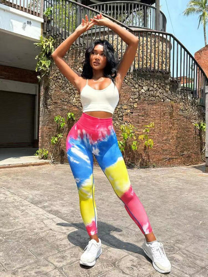 Pantalones de yoga sin costuras con efecto tie-dye 