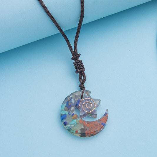 Pingente ajustável de lua de estrela de resina de cascalho de cristal 