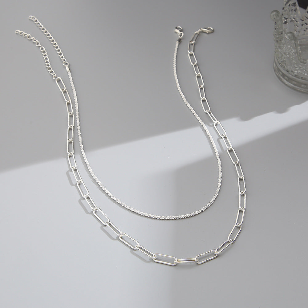 Collar de cadena de clavícula doble apilada en plata 