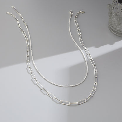 Collar de cadena de clavícula doble apilada en plata 