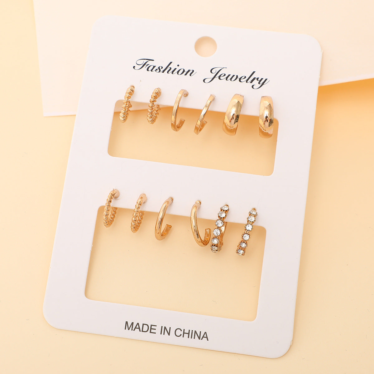 6-Piece Gold C-Shaped Earring Set