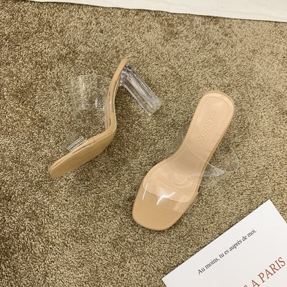 Transparent word with sandals woman