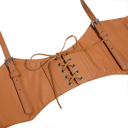 Faux leather strap waist slim fit
