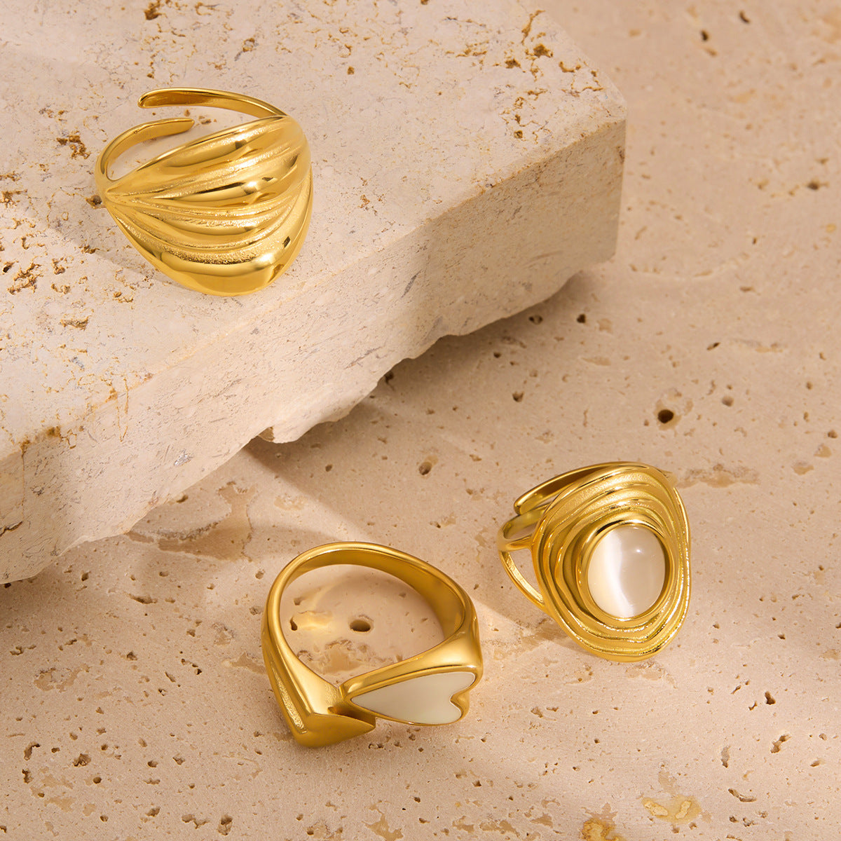 18K Gold Titanium Steel Open-Ring Necklace — Women's Minimal Irregular Style