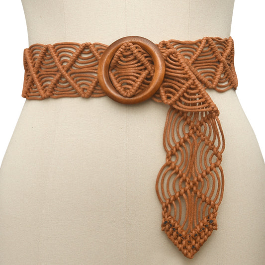 Braided round buckle boxy wide belt