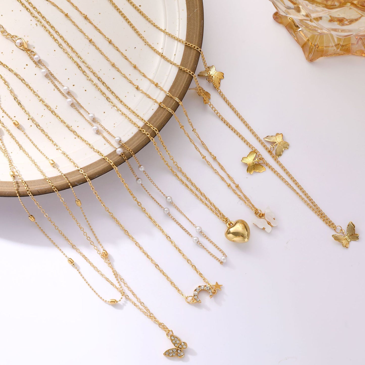 Dripping Butterfly Peach Heart Necklace Set