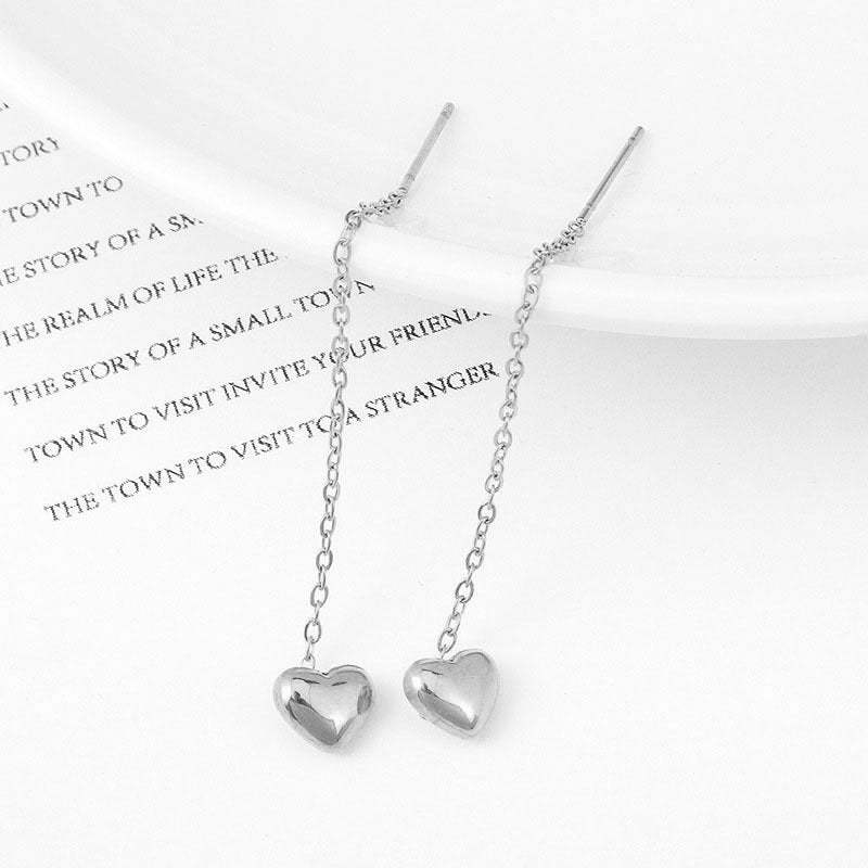 Korean-Style Titanium Steel Heart Earrings — 2024 Thin Trendy Design