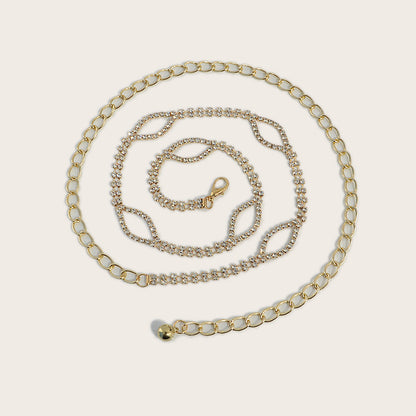 Double row rhinestone inlaid waist chain