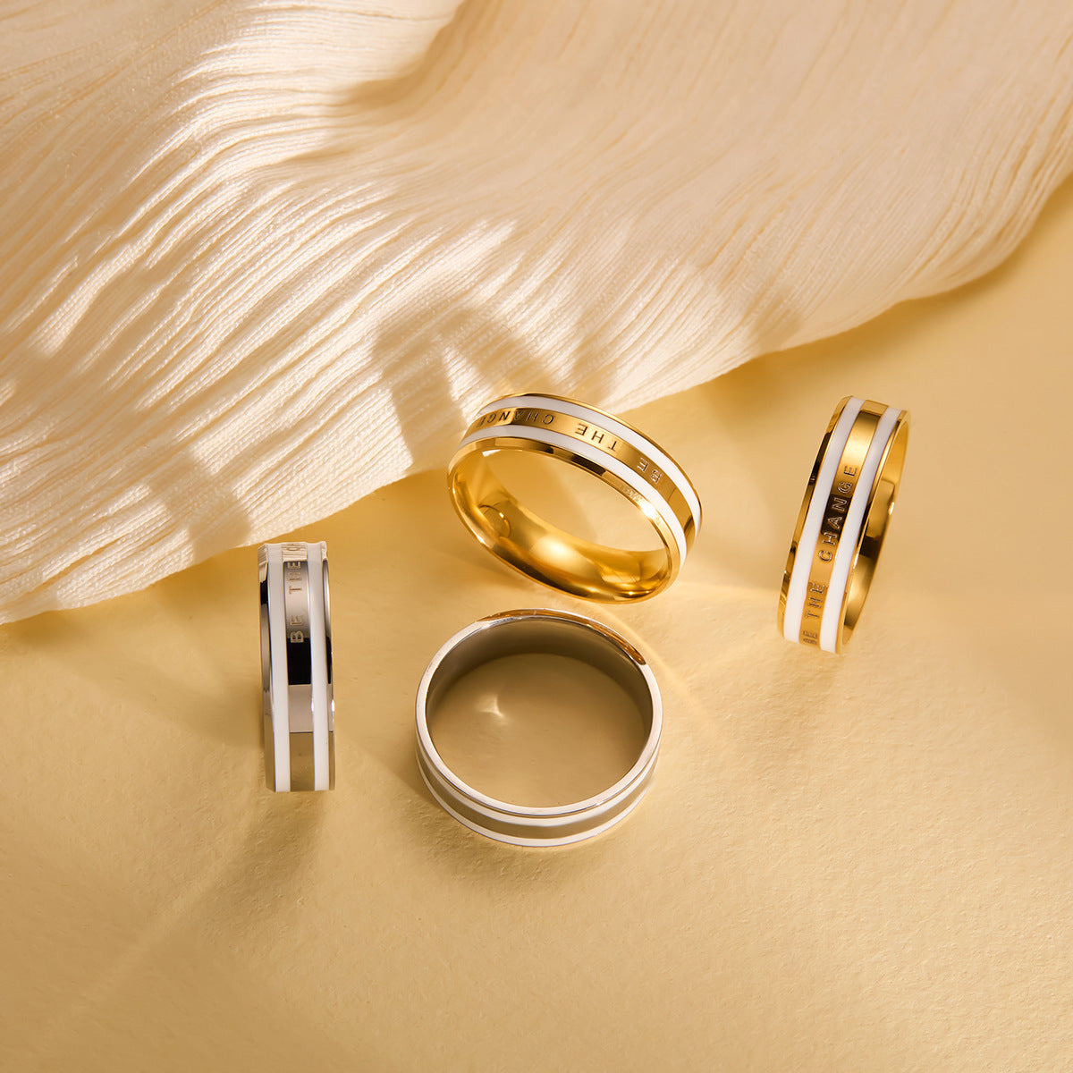 Wide 18K Rose Gold-Plated Ceramic & Titanium Steel Couple Ring