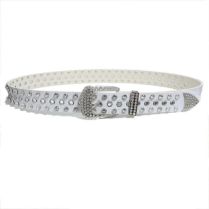 Rhinestone inlaid perforated belt