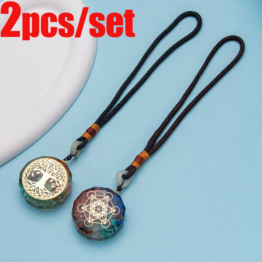 Colorful crystal gravel resin round tree of life pendant