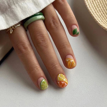 Short Square Lemon Fake Nails