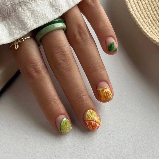 Short Square Lemon Fake Nails
