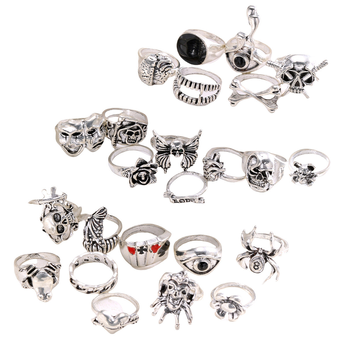 Punk Skull Spider Ring Set (24-Piece)