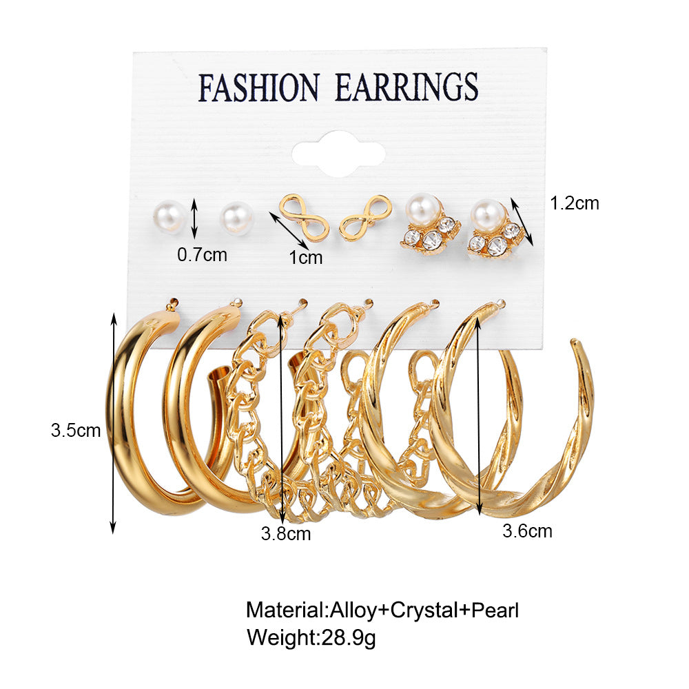 Metal Chain Stud Earring Set (6 Pairs)