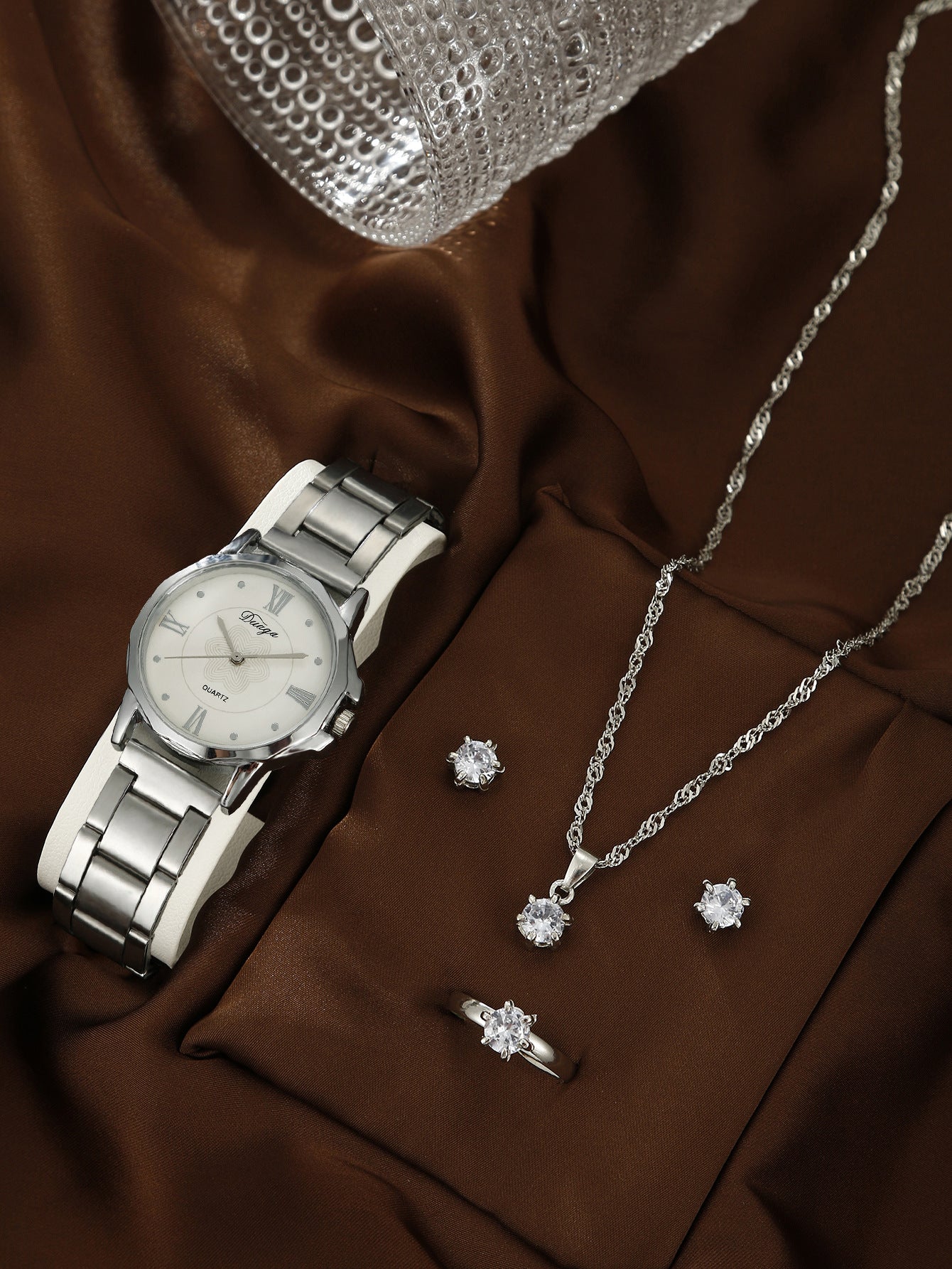 Steel belt quartz watch jewelry set