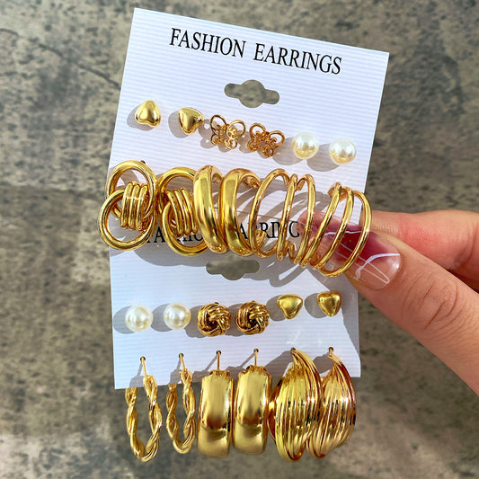 Geometric Metal Stud Earring Set