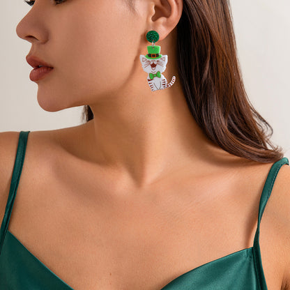 Colorful Oktoberfest animal cat earrings