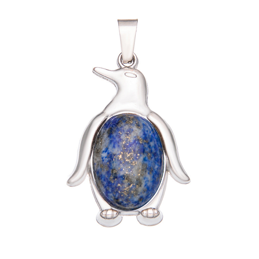 Agate alloy penguin inlaid gemstone crystal pendant