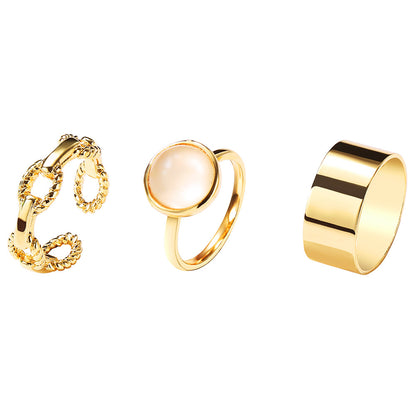 Juego de 3 anillos de cadena con personalidad retro sencilla 
