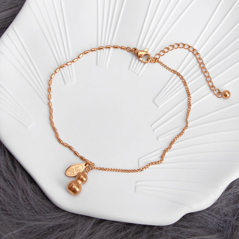 Women's Titanium Steel Lucky Coin & Gourd Anklet (Non-Fading)