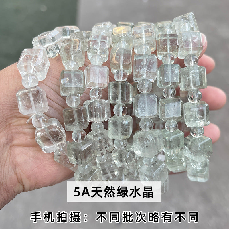 5A Natural Green Asai Crystal Square Bracelet