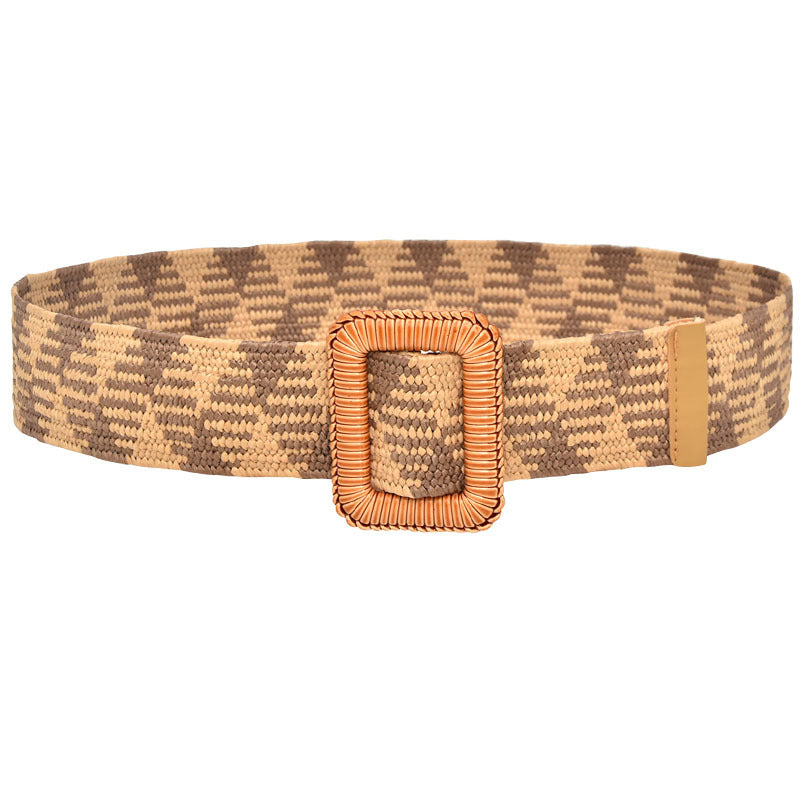 Simple woven wooden round buckle belt