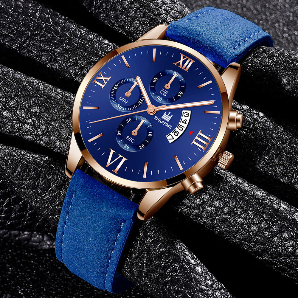 False three-eye calendar watch quartz watch