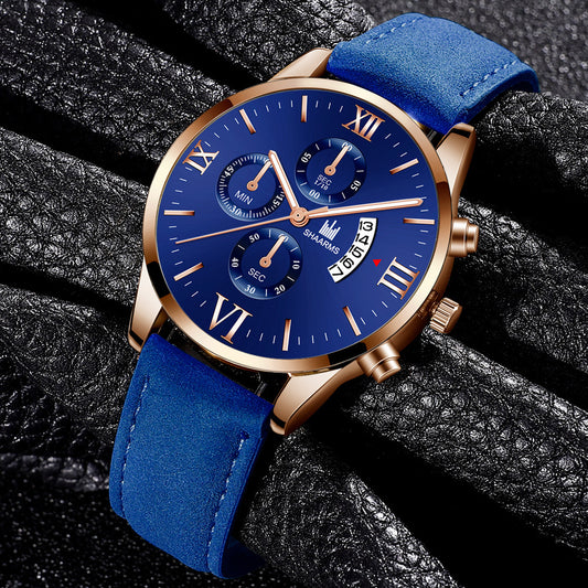 False three-eye calendar watch quartz watch