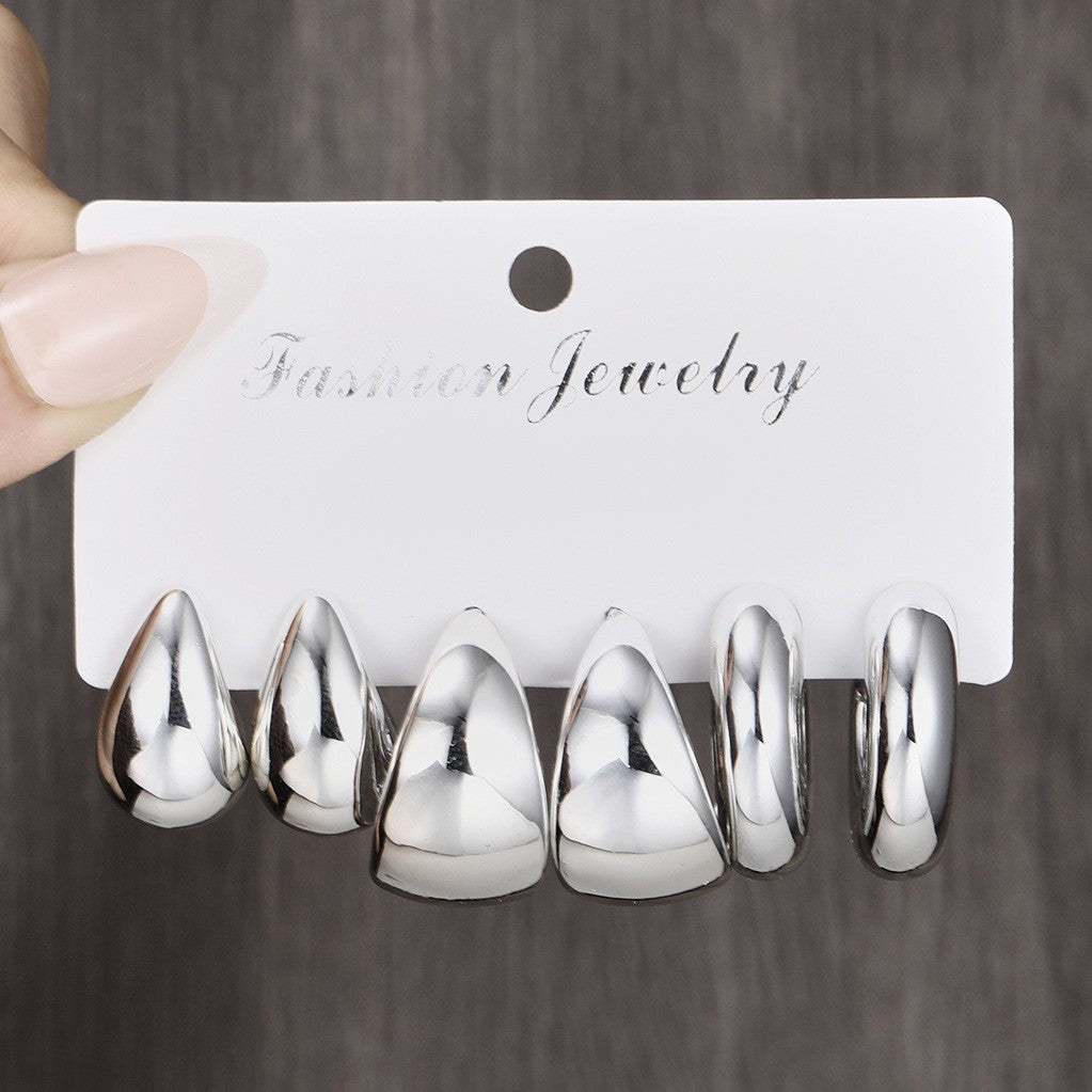 Cross-border hot-selling earrings set European and American ins style metal geometric twist earrings combination earrings