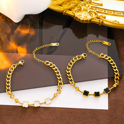 Pulseira trevo em aço titânio ouro 18k, casais e amigos 