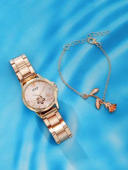 Steel strap watch women's rose gold bracelet