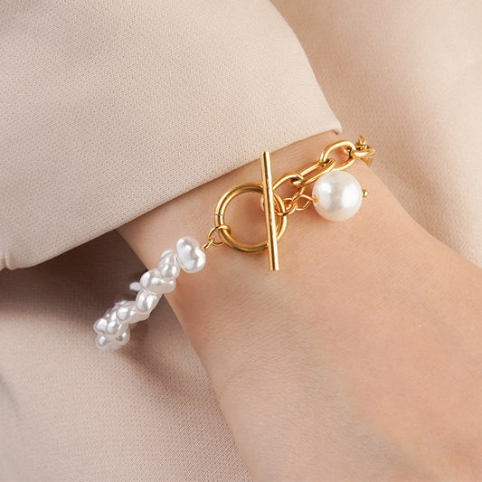 Retro Asymmetric Pearl Bracelet with OT Clasp