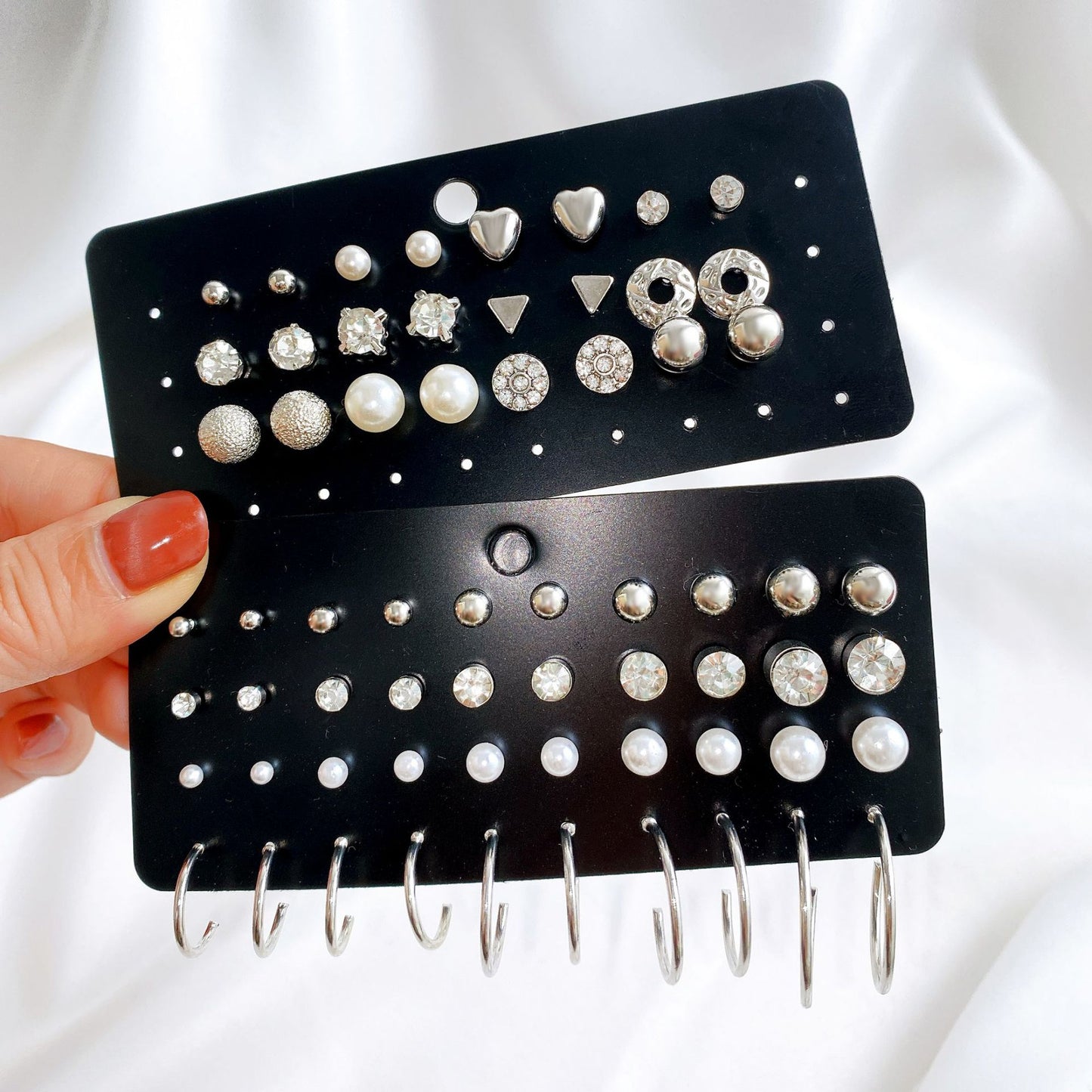 20-Pair Imitation Pearl & Zircon Earring Set