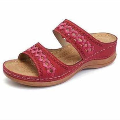 Hollow slope heel cool slippers women