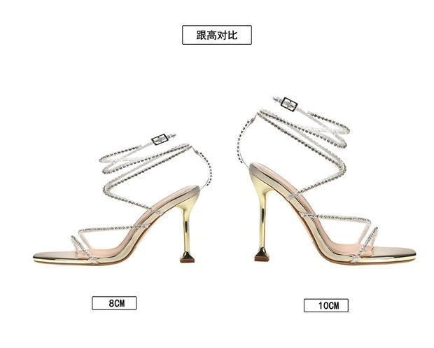 Rhinestone sandals stiletto open-toed high heels