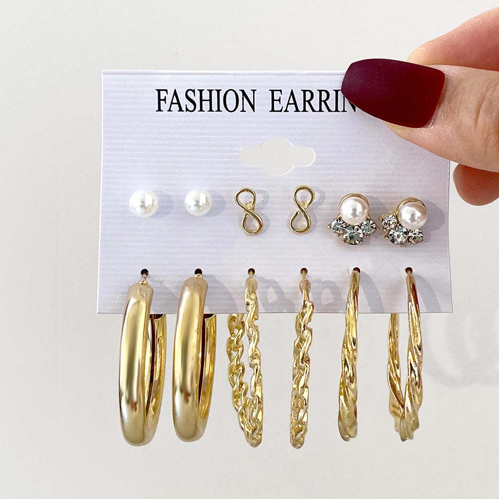 Metal Chain Stud Earring Set (6 Pairs)