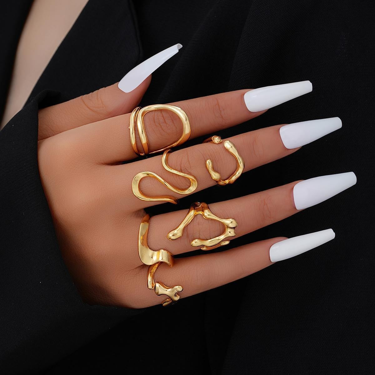 Irregular Pearl Gold-Plated 12-Piece Ring Set