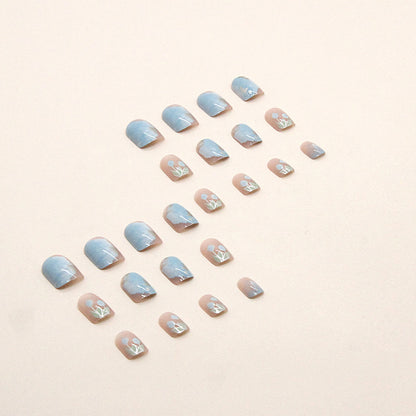 Blue Tulip Oil Painting Short Nails