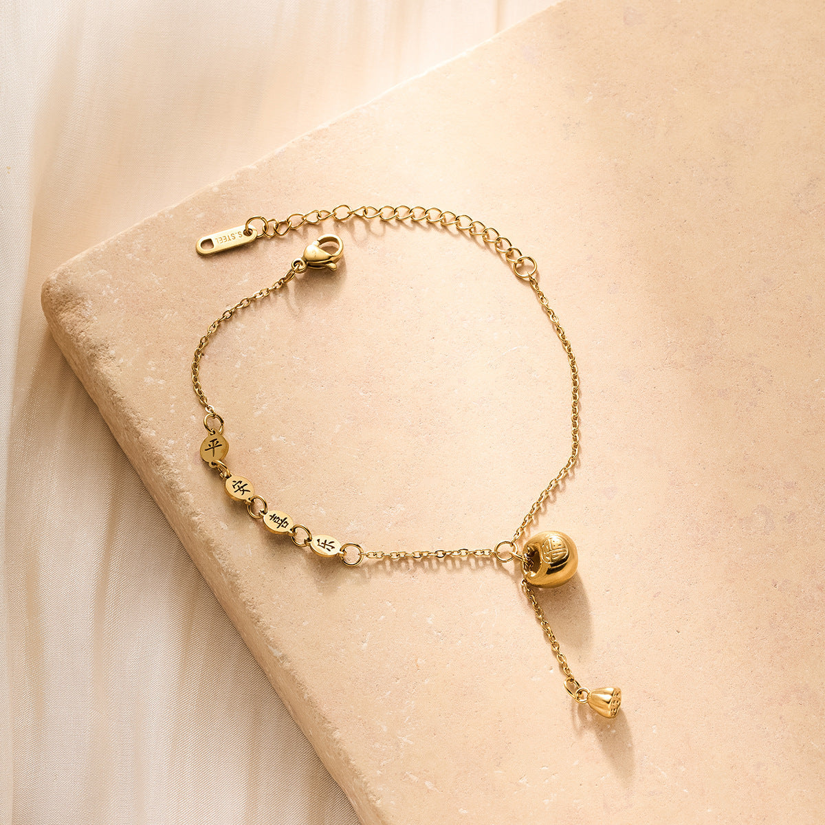 Titanium Steel Peace & Joy Charm Bracelet